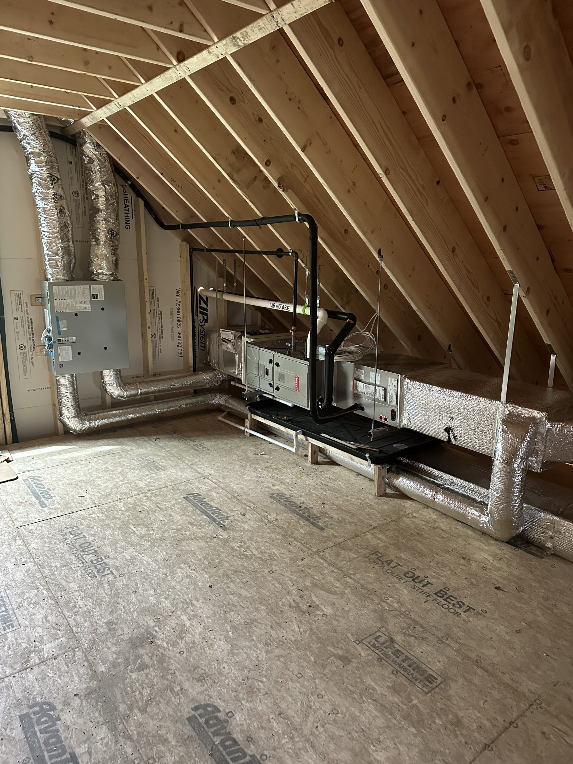 Ducted attic HVAC system with custom insulated sheet-metal connections