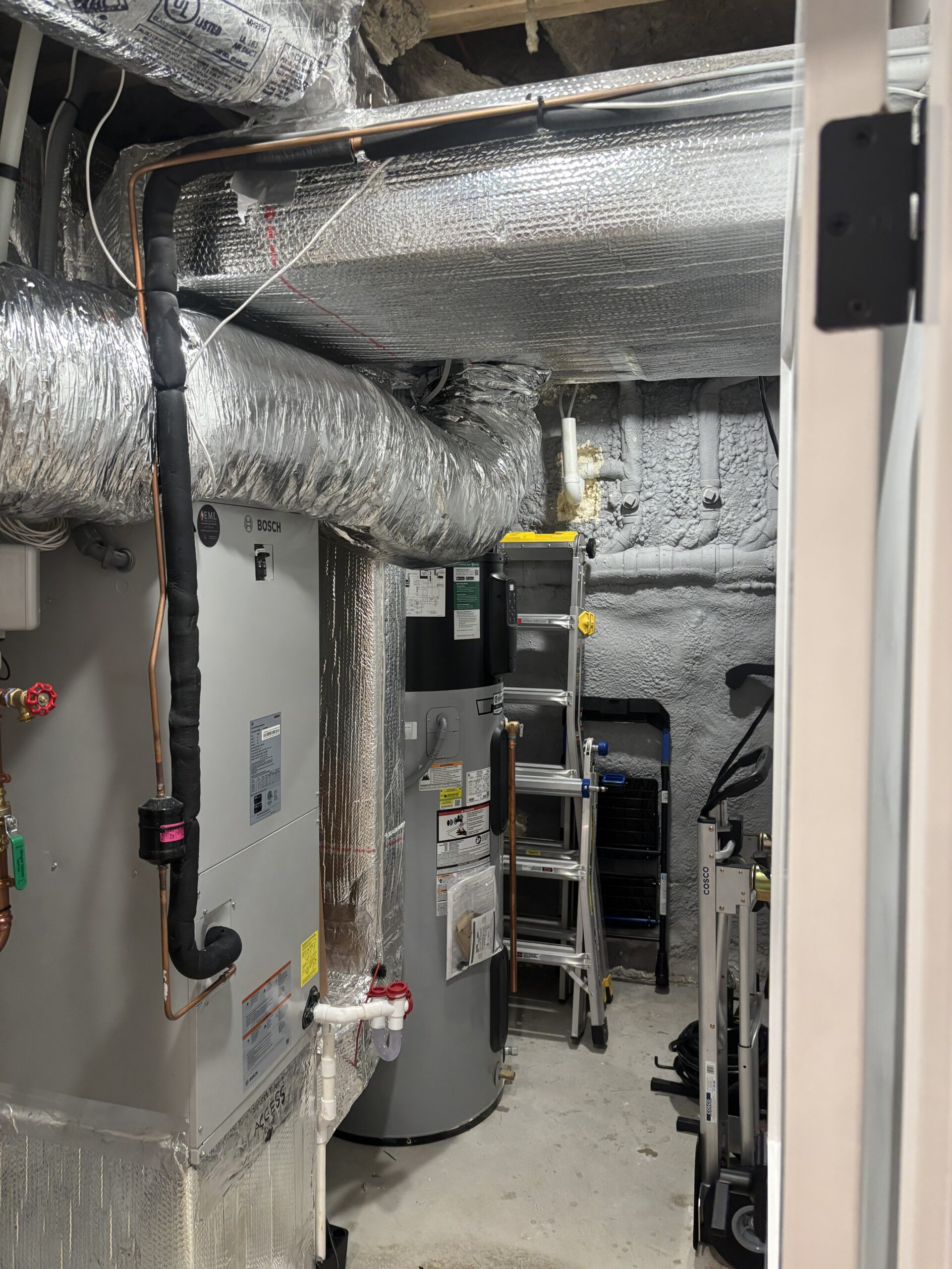 Bosch ducted heat pump air handler and mechanical room installation
