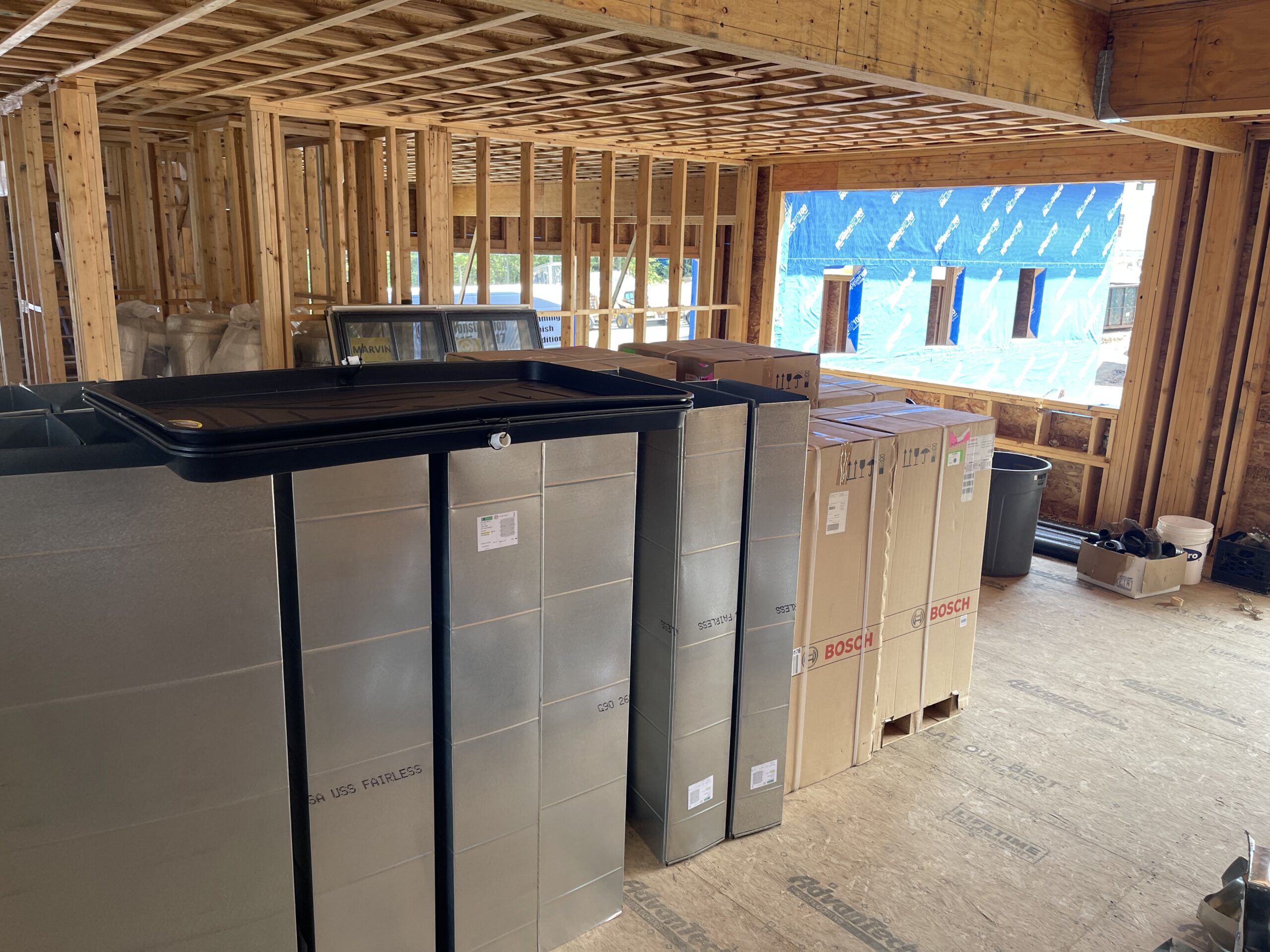 Large framed new-construction project prepared for HVAC ductwork