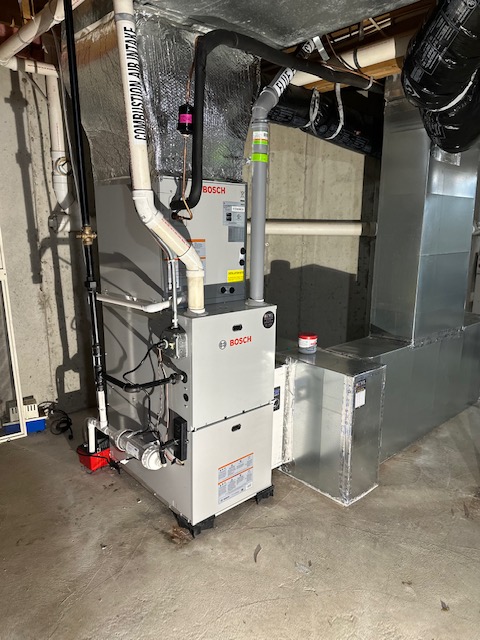 Completed Bosch furnace and heat pump installation in Wakefield MA by EML Mechanical
